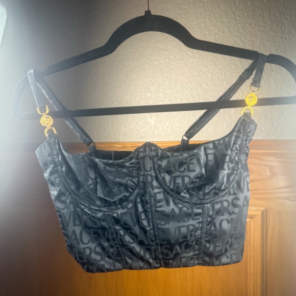 Versace Logomania satin bustier top in black - Picture 2 of 5
